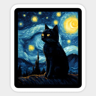 Starry Night Black Cat Sticker
